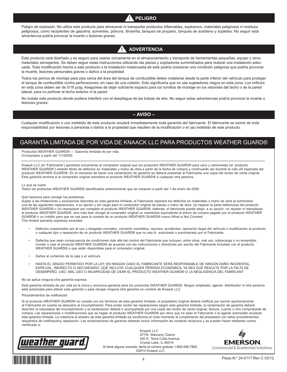 Peligro, Aviso, Advertencia | WEATHER GUARD Model 9860-3-01 Catalog File Unit, 36 in x 6 in x 12 in User Manual | Page 6 / 9