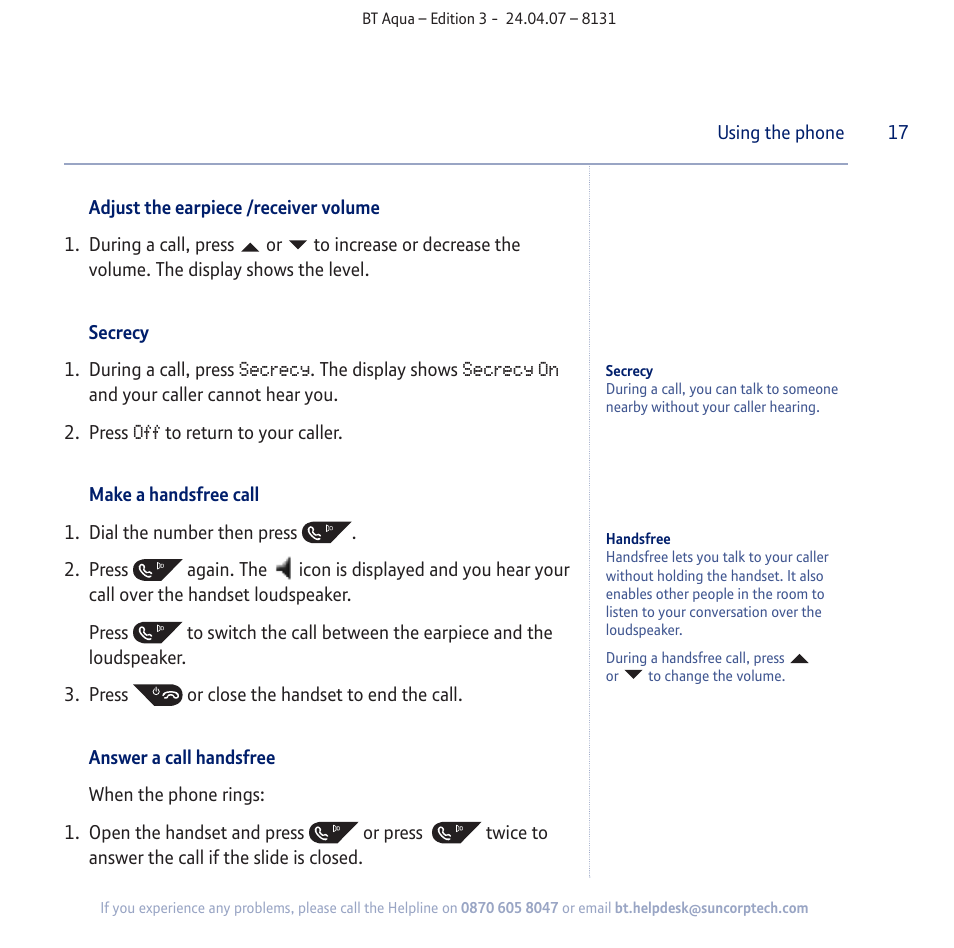 BT Aqua Cordless Telephone User Manual | Page 17 / 88