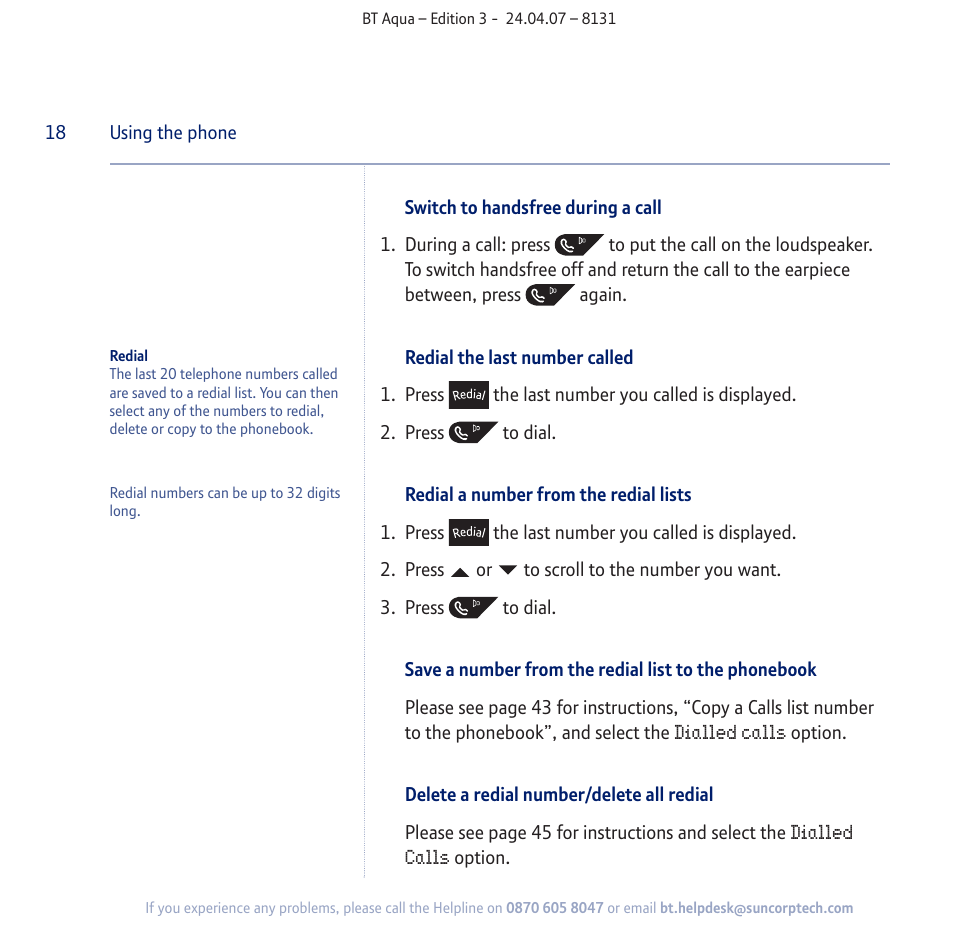 BT Aqua Cordless Telephone User Manual | Page 18 / 88