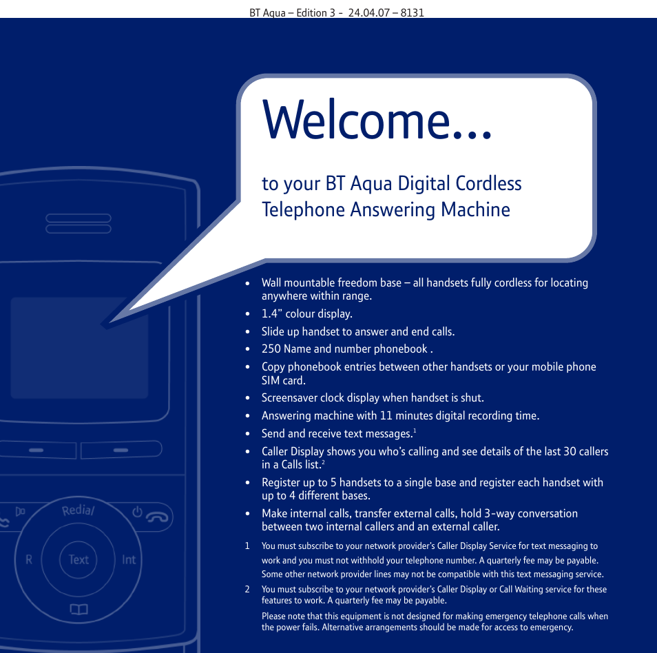 Welcome | BT Aqua Cordless Telephone User Manual | Page 2 / 88