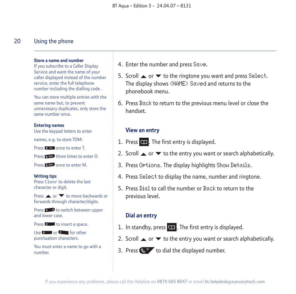 BT Aqua Cordless Telephone User Manual | Page 20 / 88