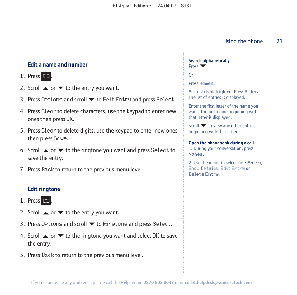 BT Aqua Cordless Telephone User Manual | Page 21 / 88