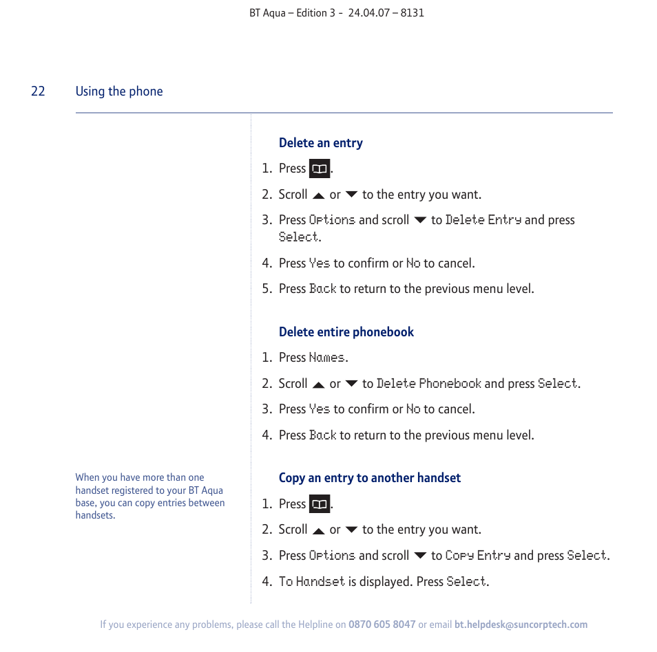 BT Aqua Cordless Telephone User Manual | Page 22 / 88