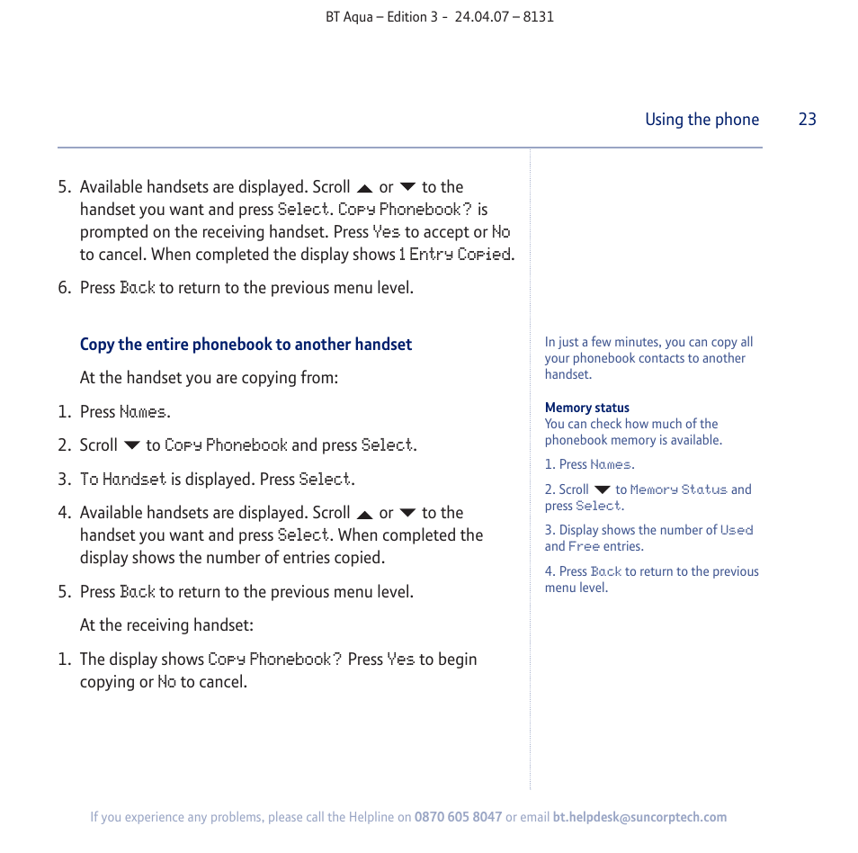 BT Aqua Cordless Telephone User Manual | Page 23 / 88