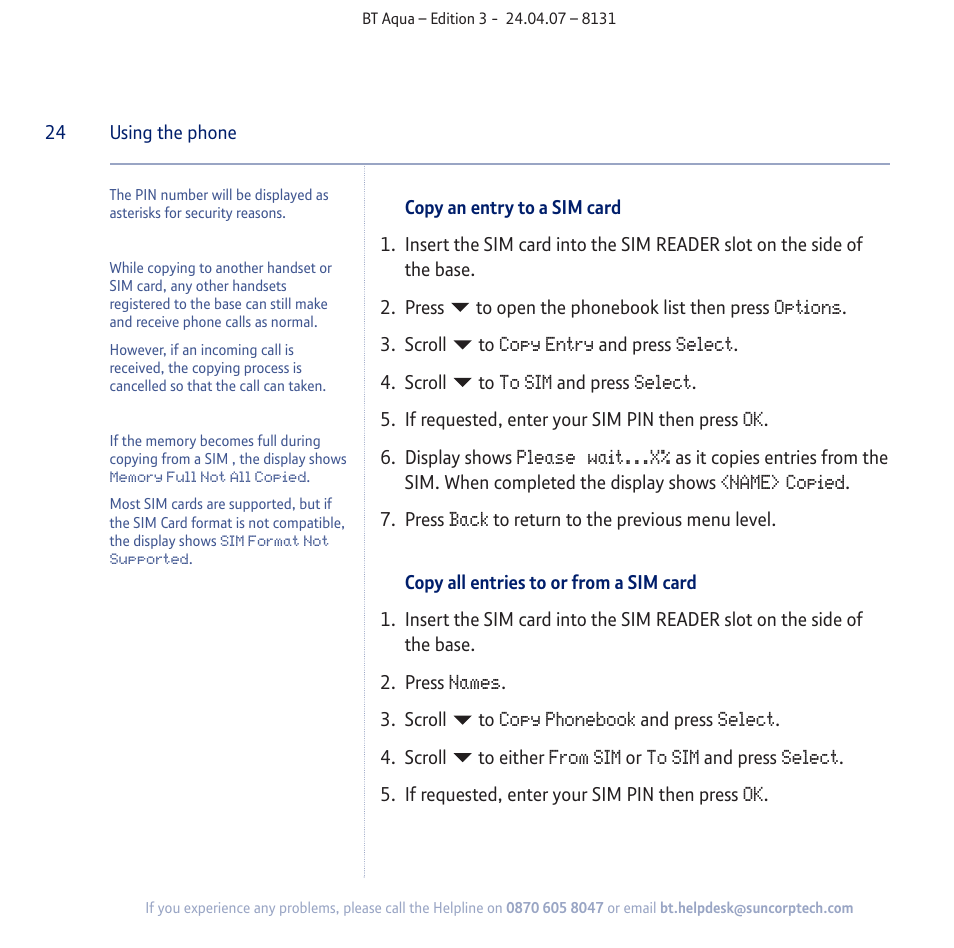 BT Aqua Cordless Telephone User Manual | Page 24 / 88