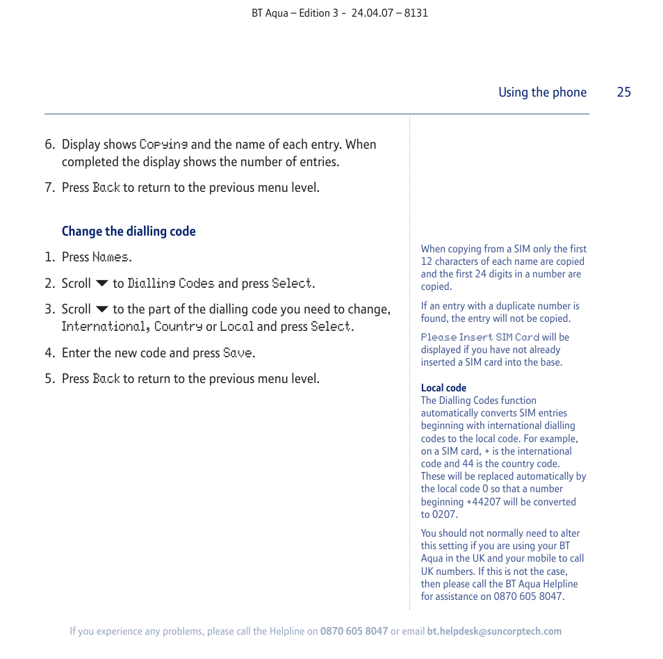 BT Aqua Cordless Telephone User Manual | Page 25 / 88