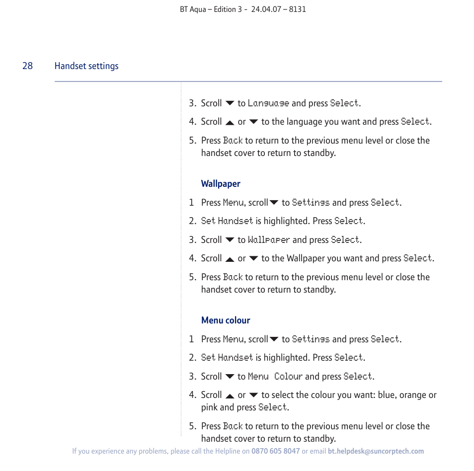 BT Aqua Cordless Telephone User Manual | Page 28 / 88