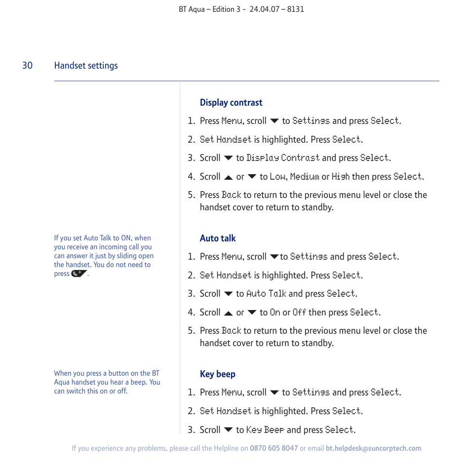 BT Aqua Cordless Telephone User Manual | Page 30 / 88