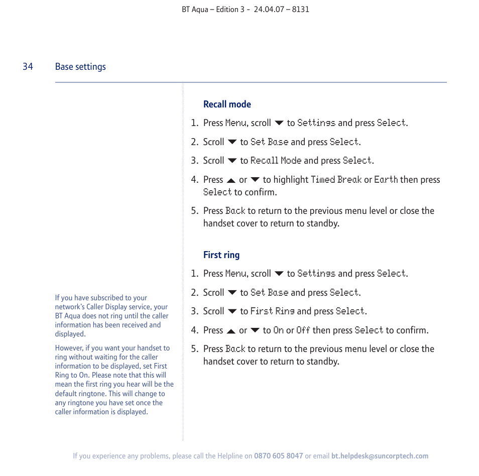 BT Aqua Cordless Telephone User Manual | Page 34 / 88