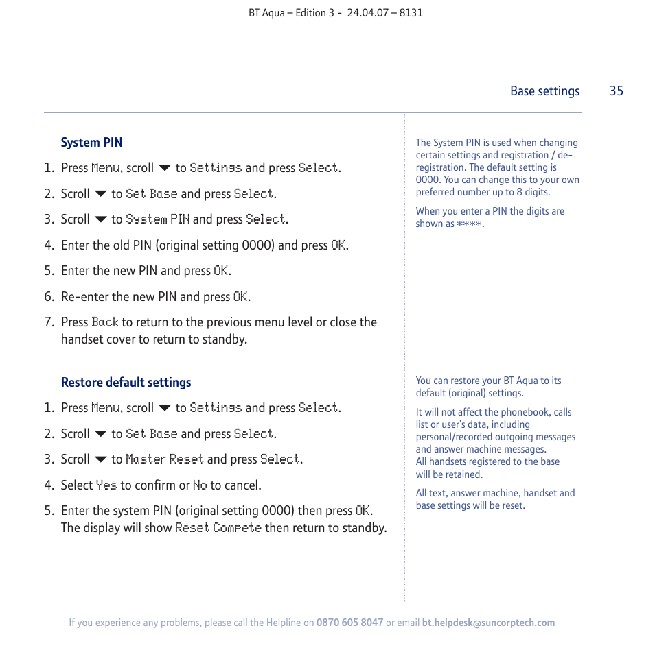 BT Aqua Cordless Telephone User Manual | Page 35 / 88