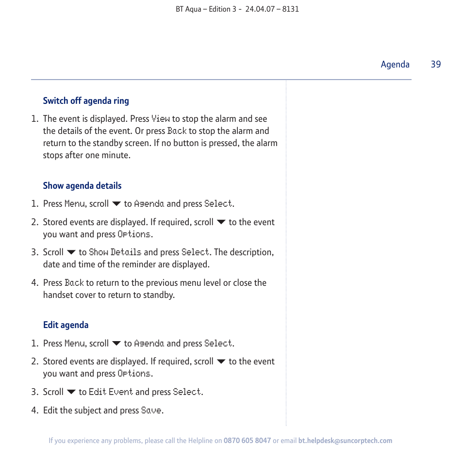 BT Aqua Cordless Telephone User Manual | Page 39 / 88