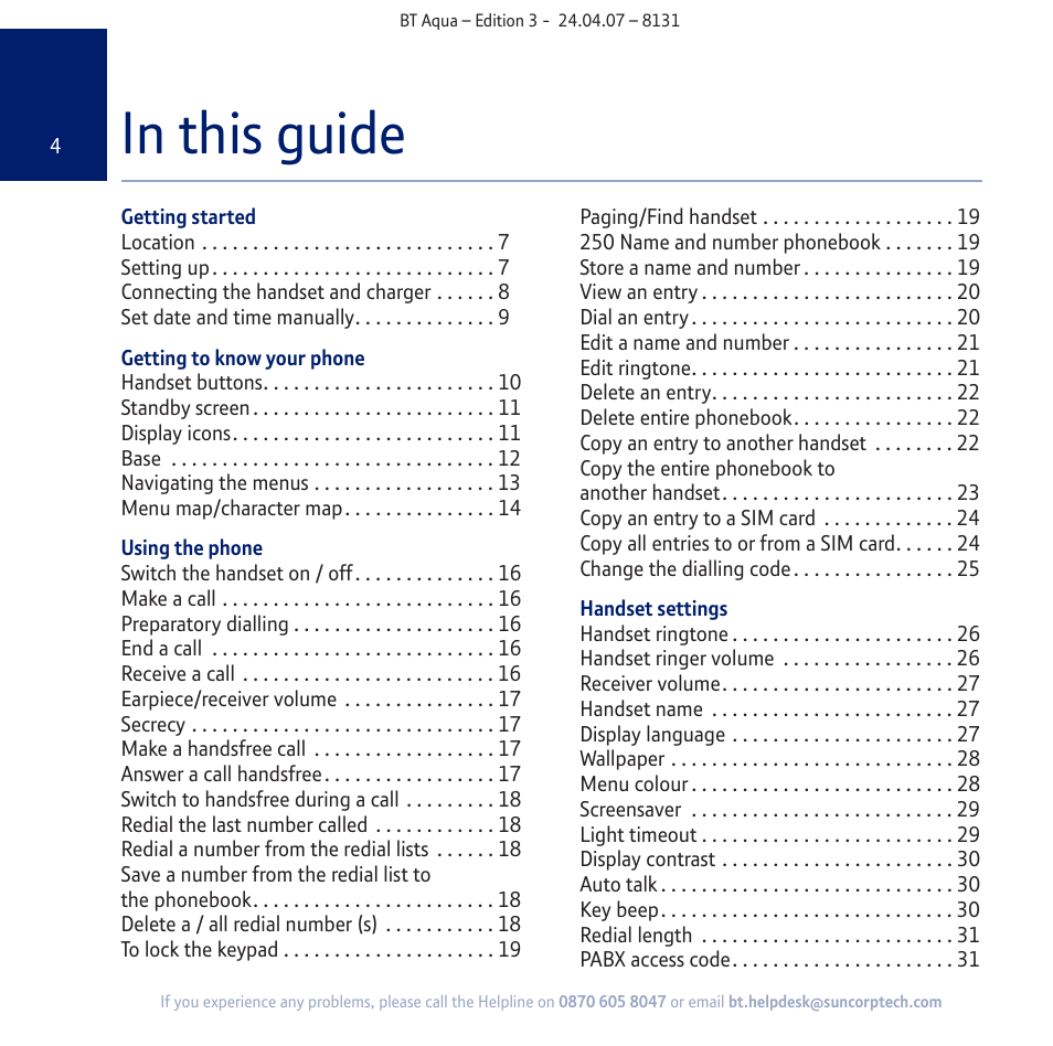 BT Aqua Cordless Telephone User Manual | Page 4 / 88