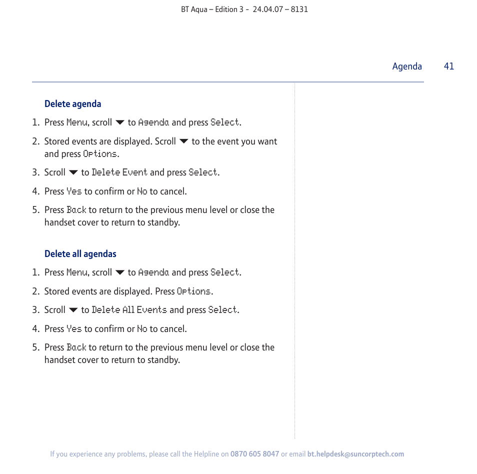 BT Aqua Cordless Telephone User Manual | Page 41 / 88