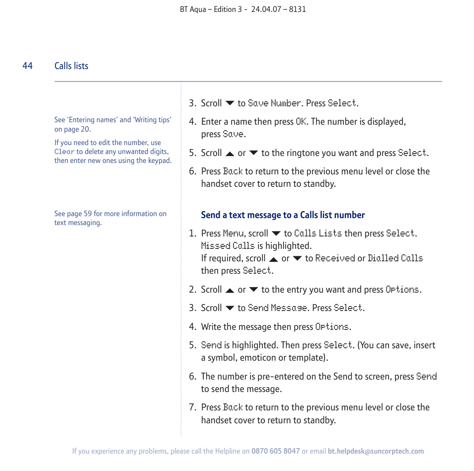 BT Aqua Cordless Telephone User Manual | Page 44 / 88