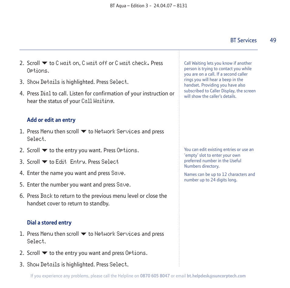 BT Aqua Cordless Telephone User Manual | Page 49 / 88