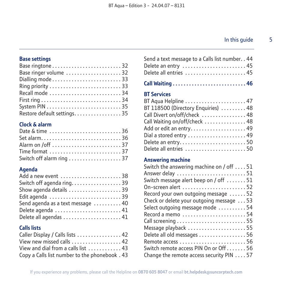 BT Aqua Cordless Telephone User Manual | Page 5 / 88