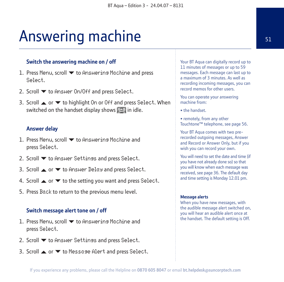 Answering machine | BT Aqua Cordless Telephone User Manual | Page 51 / 88