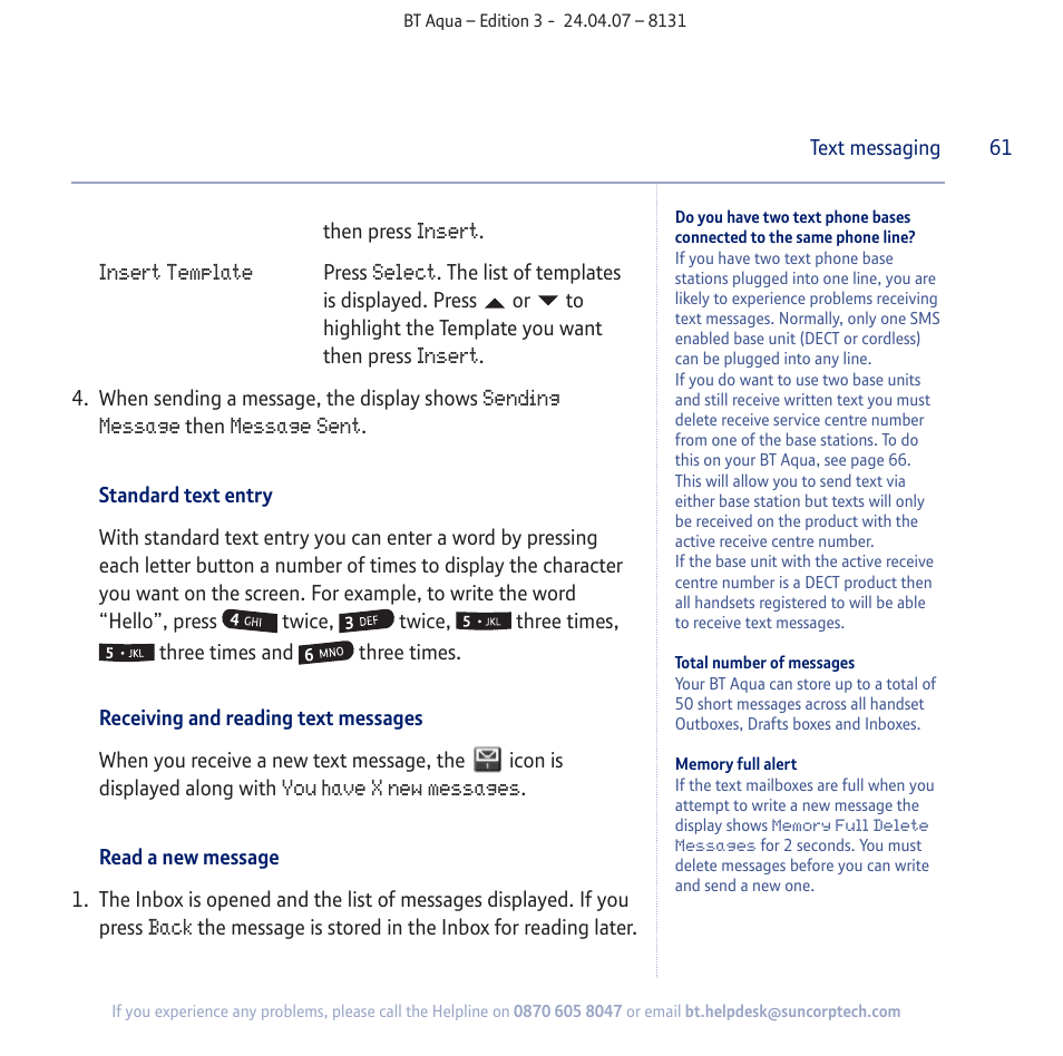 BT Aqua Cordless Telephone User Manual | Page 61 / 88