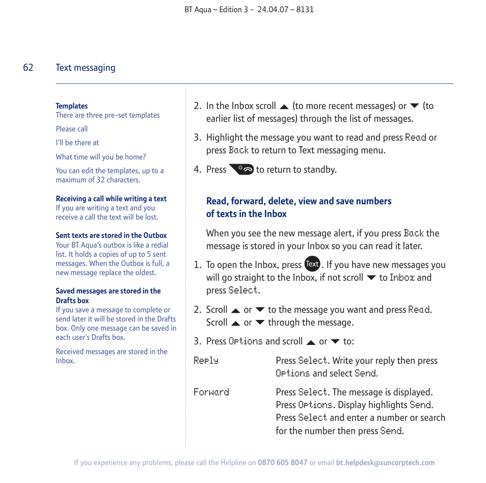 BT Aqua Cordless Telephone User Manual | Page 62 / 88