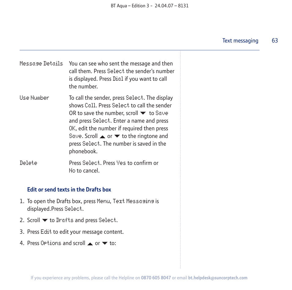 BT Aqua Cordless Telephone User Manual | Page 63 / 88