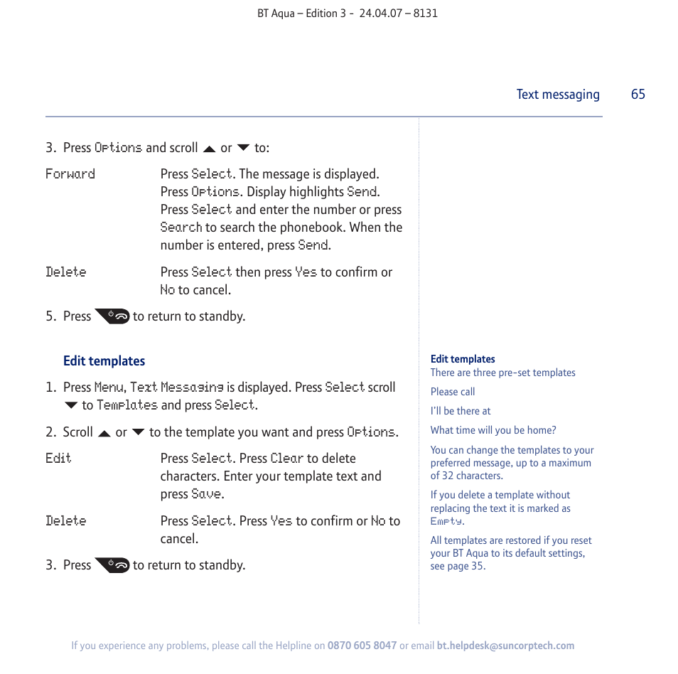 BT Aqua Cordless Telephone User Manual | Page 65 / 88