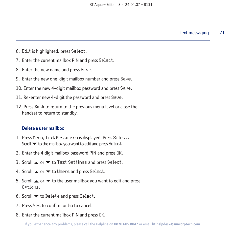 BT Aqua Cordless Telephone User Manual | Page 71 / 88