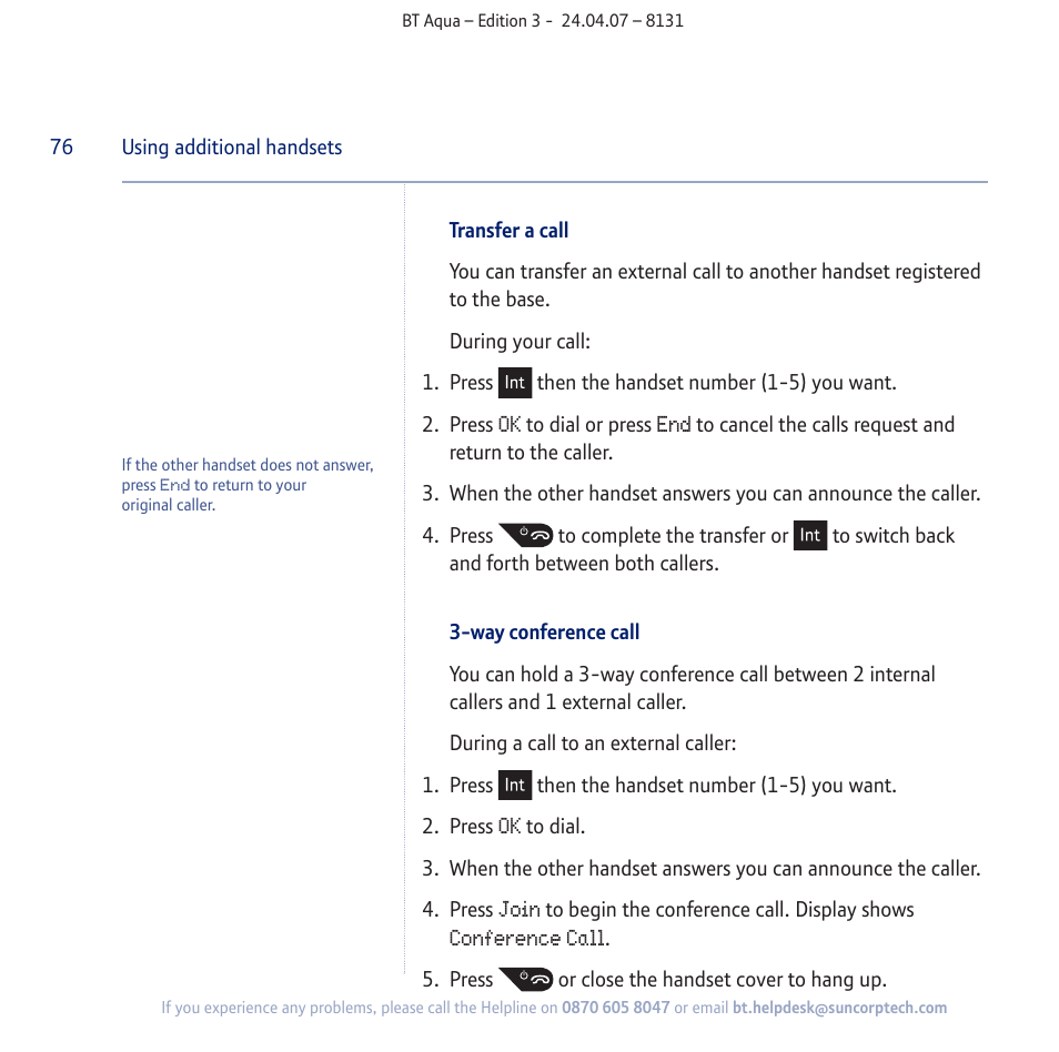 BT Aqua Cordless Telephone User Manual | Page 76 / 88