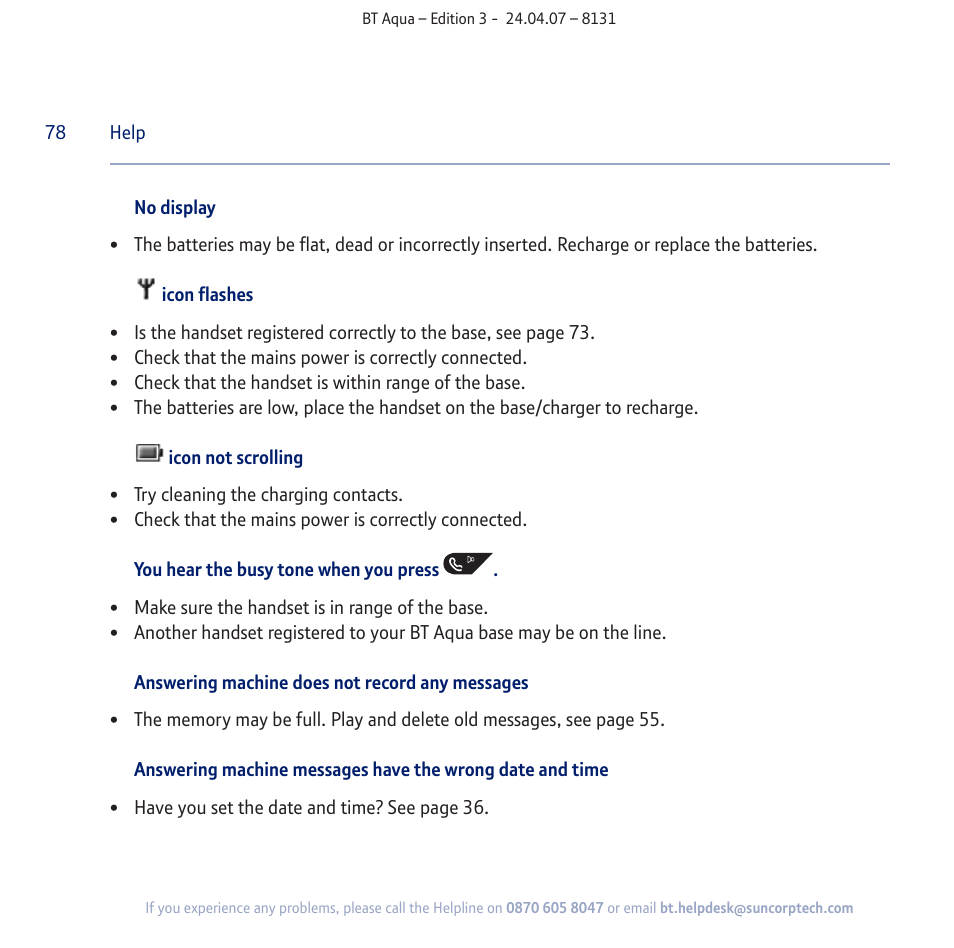 BT Aqua Cordless Telephone User Manual | Page 78 / 88