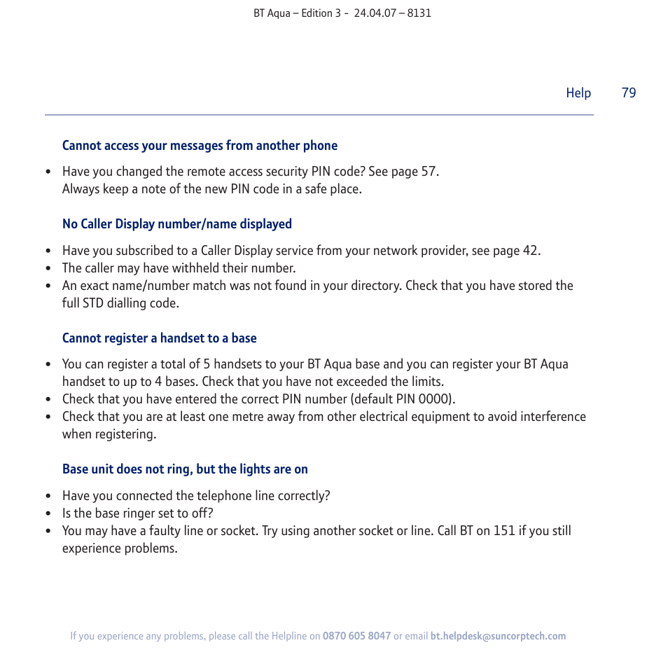 BT Aqua Cordless Telephone User Manual | Page 79 / 88