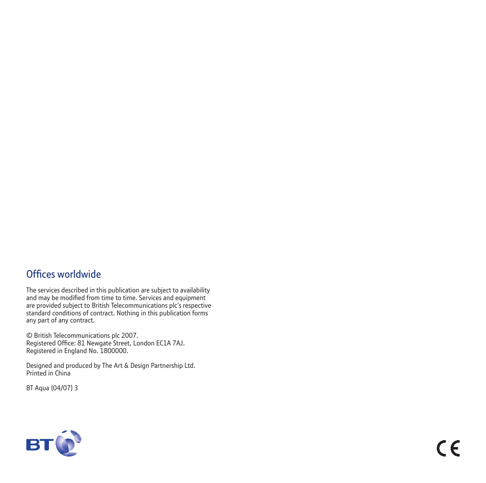 Offices worldwide | BT Aqua Cordless Telephone User Manual | Page 88 / 88