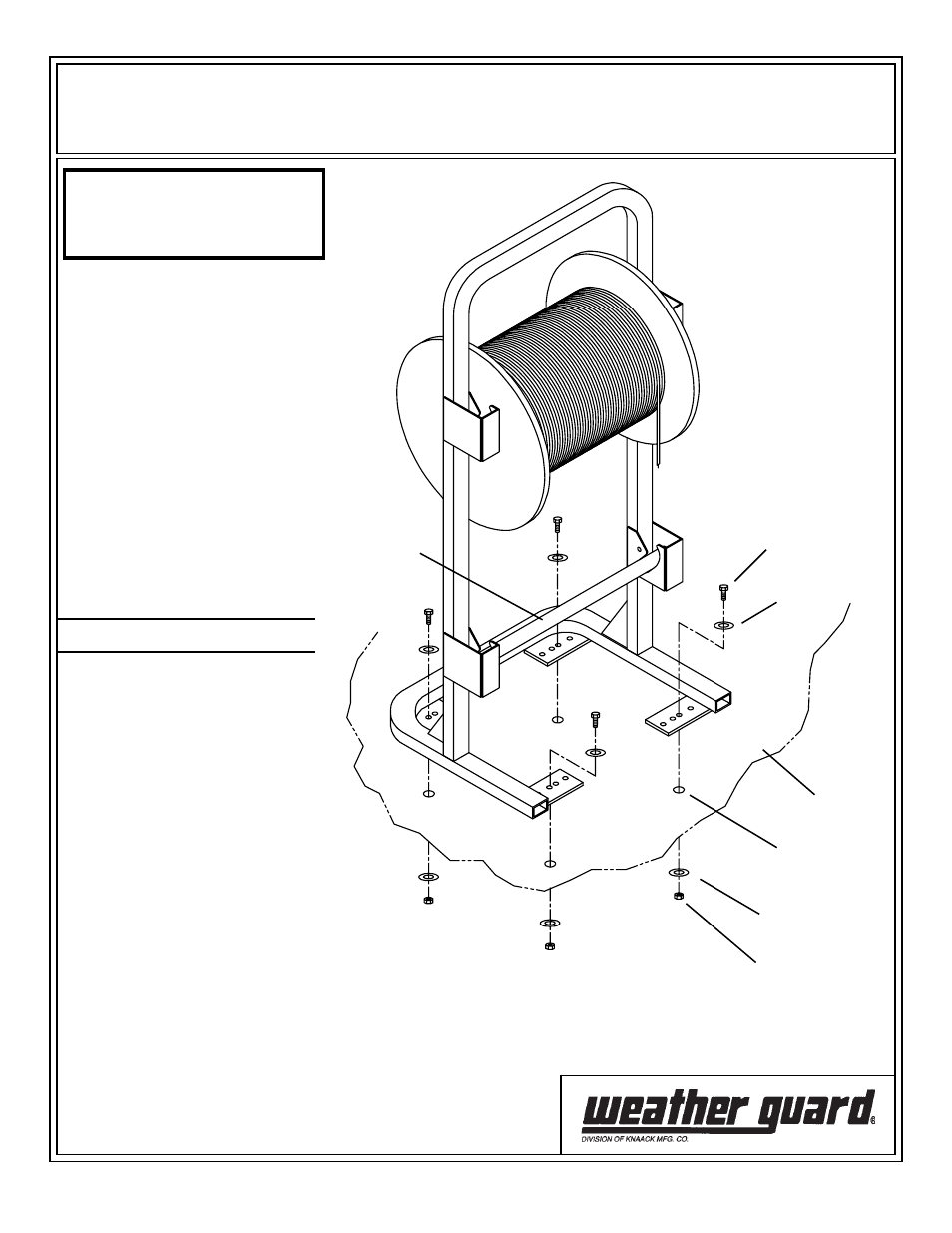 WEATHER GUARD Model 9861-3-01 Cable Reel Holder, Floor Mount, 42-1/2 in x 19-3/4 in x 16-1/4 in User Manual | 2 pages