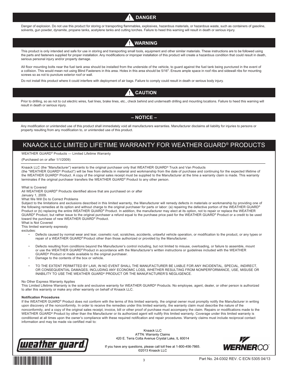 Guard, Danger, Notice | Warning, Caution | WEATHER GUARD Model 9950-7-02 Parts Box, Cabinet, 12 in x 20 in x 14 in User Manual | Page 3 / 9