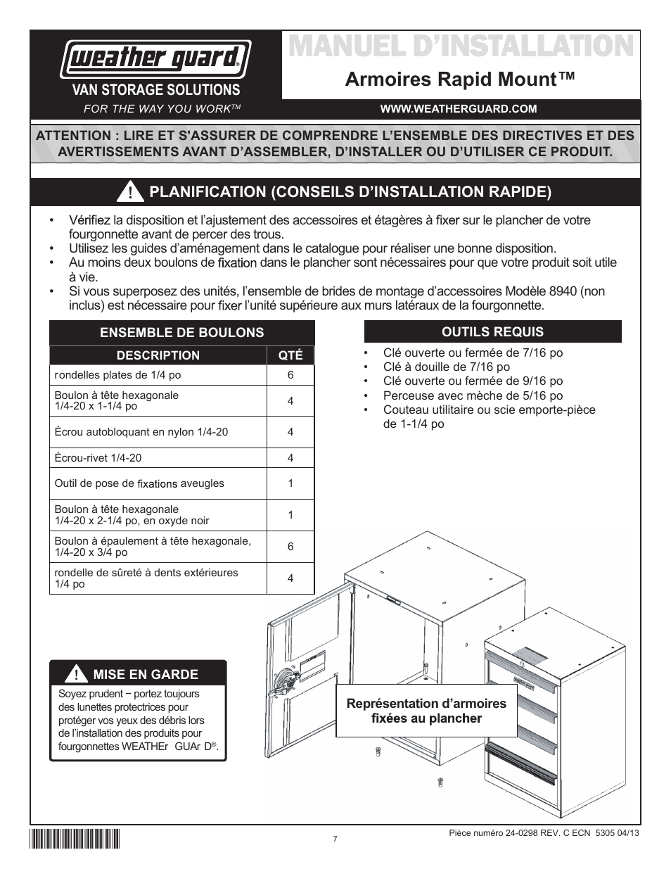 Manuel d’installation, Armoires rapid mount, Van storage solutions | Planification (conseils d’installation rapide) | WEATHER GUARD Model 9029-3-01 Base Cabinet with Bin, 22 in x 18 in x 16 in User Manual | Page 7 / 9