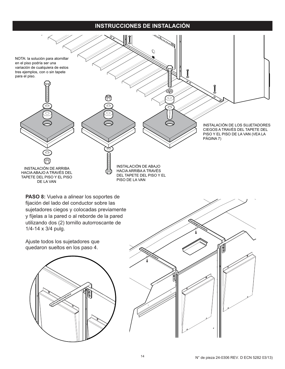 Instrucciones de instalación | WEATHER GUARD Model 96102-3-01 Screen Bulkhead, Full-Size, Ford, GM User Manual | Page 14 / 24