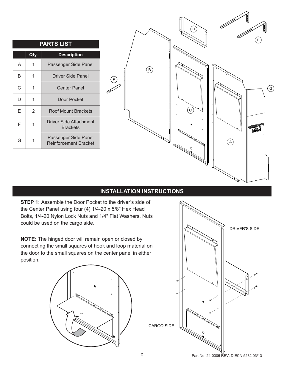 Installation instructions, Parts list | WEATHER GUARD Model 96102-3-01 Screen Bulkhead, Full-Size, Ford, GM User Manual | Page 2 / 24