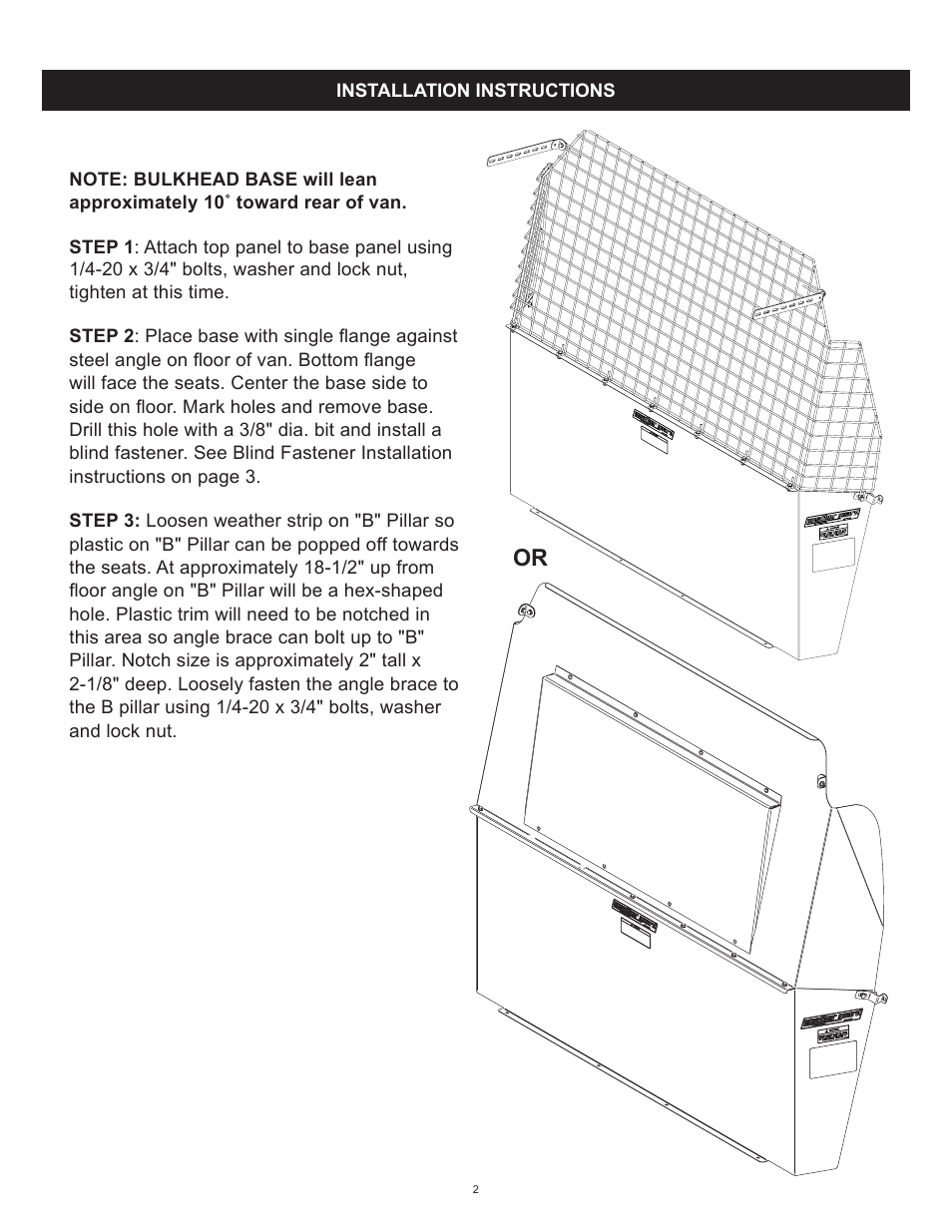 WEATHER GUARD Model 96511-3-01 Window Bulkhead, Compact, Ford Transit Connect User Manual | Page 2 / 12