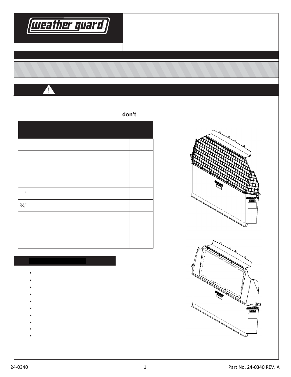 WEATHER GUARD Model 96515-3-01 Window Bulkhead, Compact, RAM CV User Manual | 4 pages