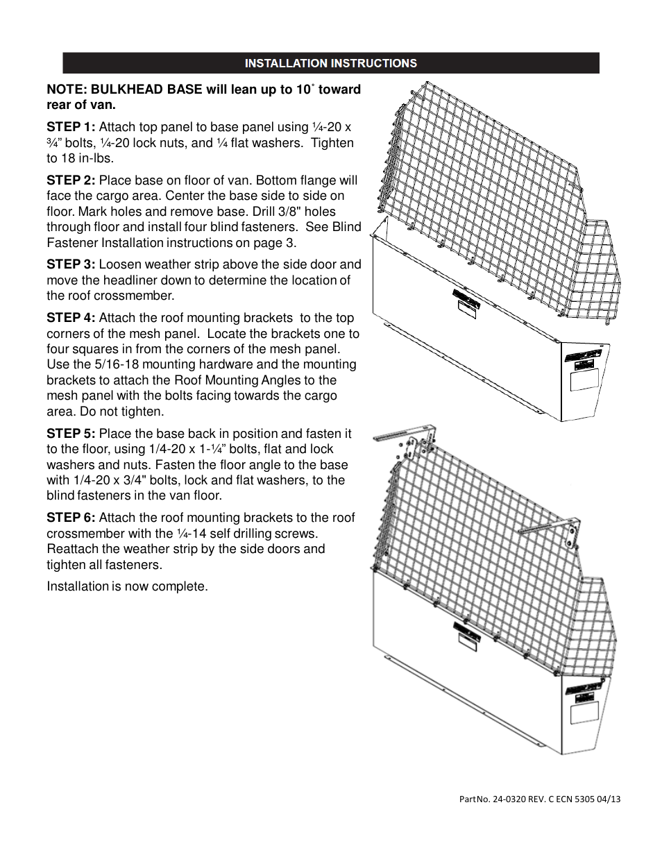 WEATHER GUARD Model 96115-3-01 Mesh Bulkhead, Compact, RAM CV User Manual | Page 2 / 4