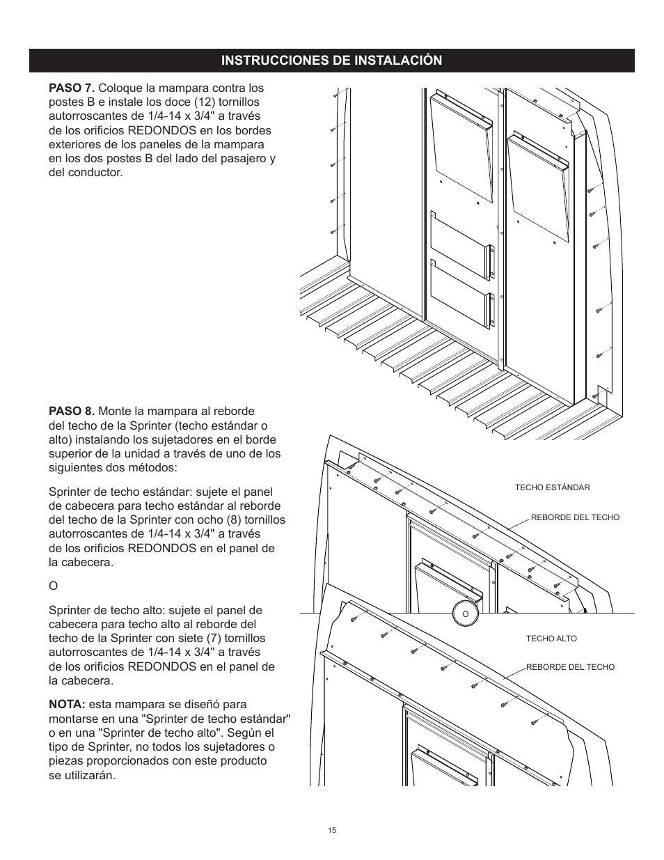 WEATHER GUARD Model 96121-3-01 Window Bulkhead, Mid/High-Roof, Mercedes-Benz Sprinter User Manual | Page 15 / 27
