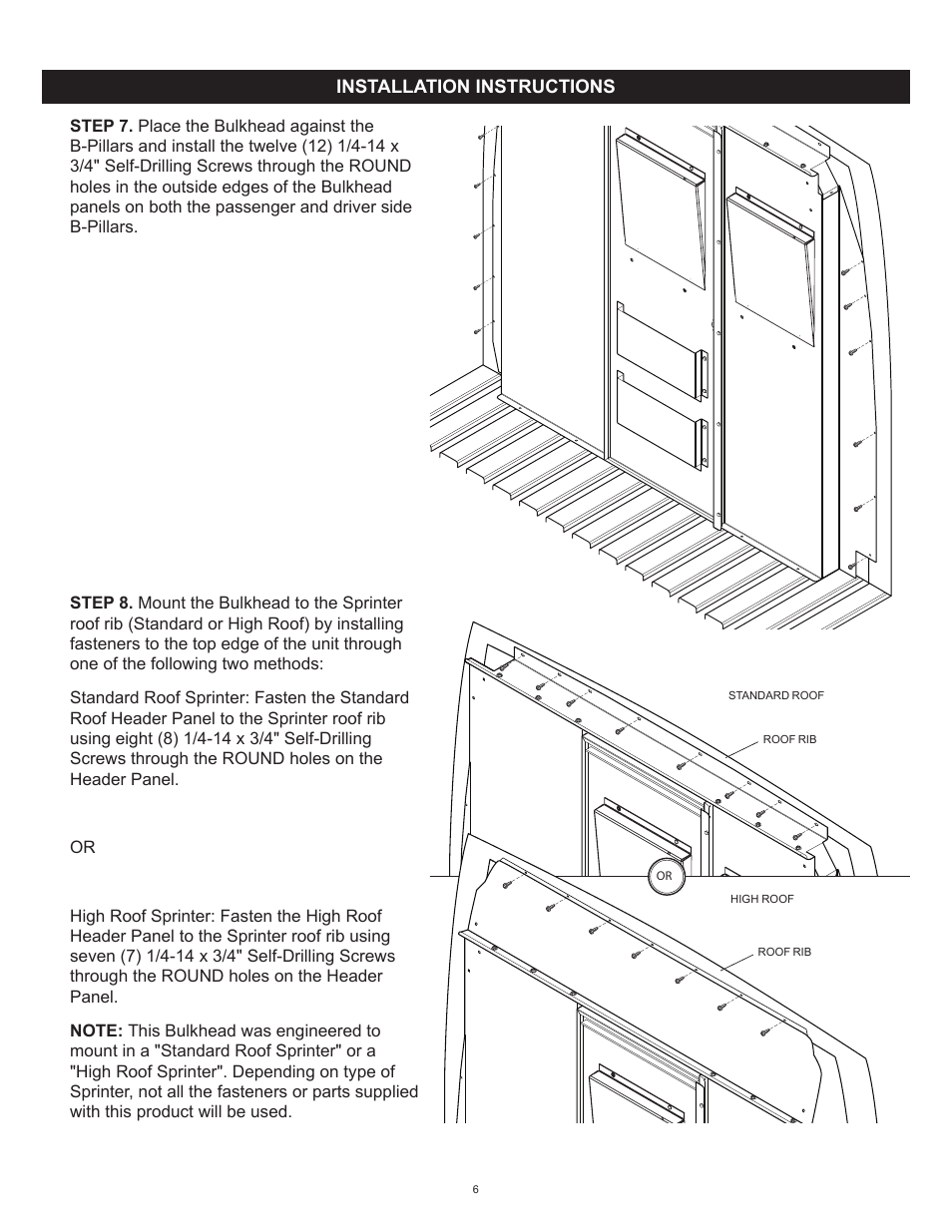 WEATHER GUARD Model 96121-3-01 Window Bulkhead, Mid/High-Roof, Mercedes-Benz Sprinter User Manual | Page 6 / 27