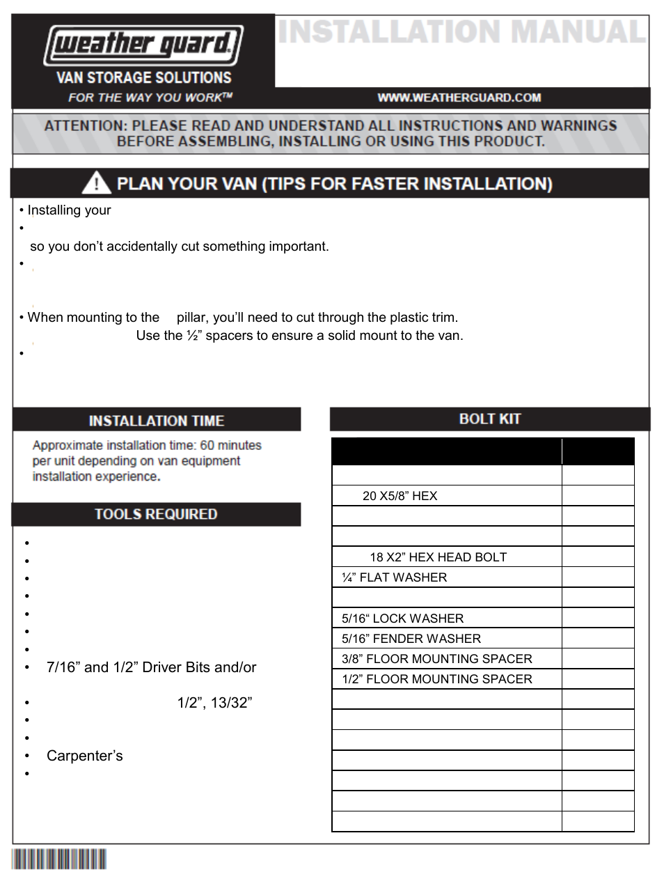 WEATHER GUARD Model 96142-3-01 Screen Bulkhead, Steel, Standard/High-Roof, RAM ProMaster User Manual | 7 pages
