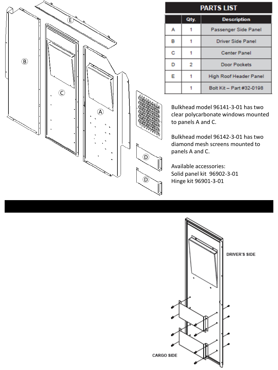 WEATHER GUARD Model 96142-3-01 Screen Bulkhead, Steel, Standard/High-Roof, RAM ProMaster User Manual | Page 2 / 7