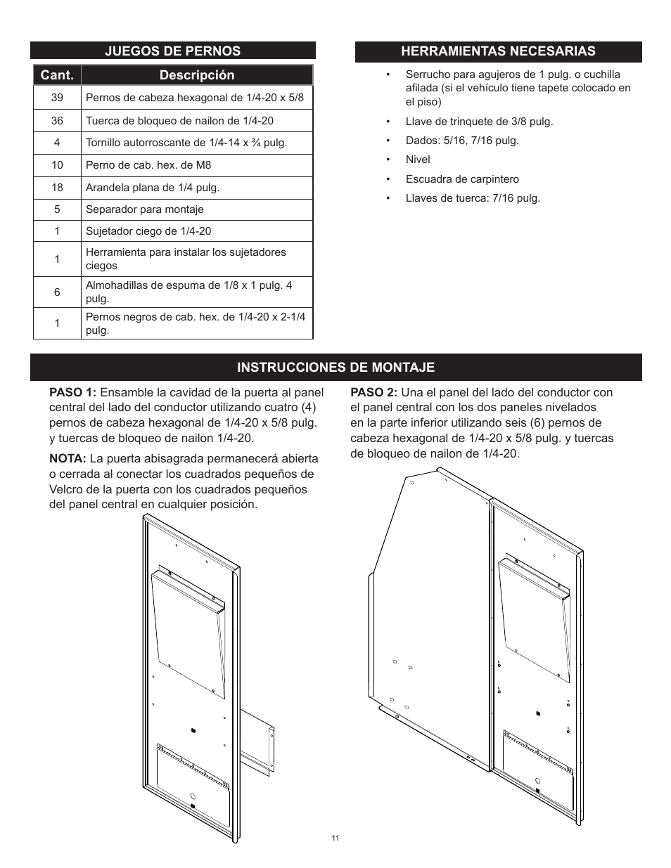 WEATHER GUARD Model 96201-3-01 Window Bulkhead, Mid/High-Roof, Nissan NV User Manual | Page 11 / 27