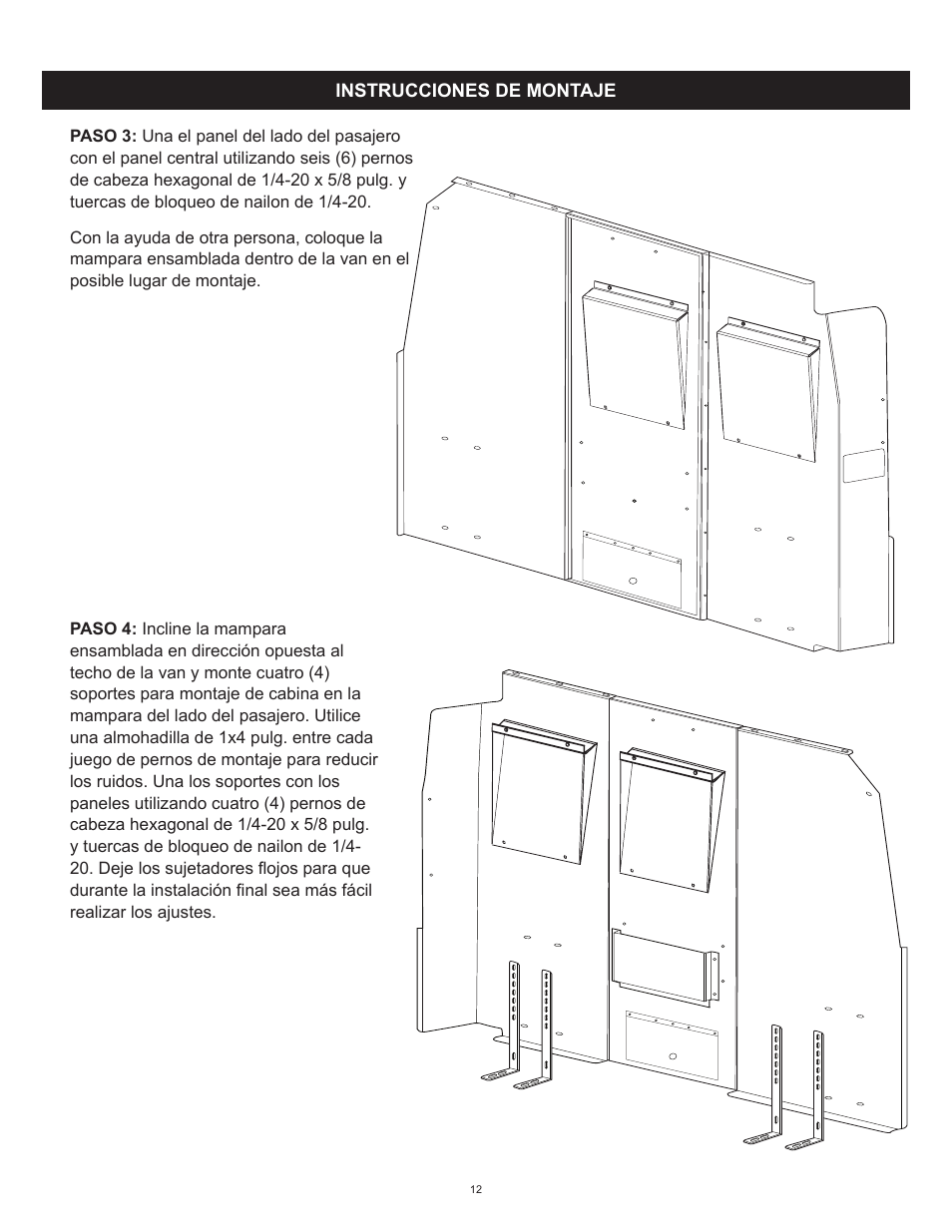 WEATHER GUARD Model 96201-3-01 Window Bulkhead, Mid/High-Roof, Nissan NV User Manual | Page 12 / 27