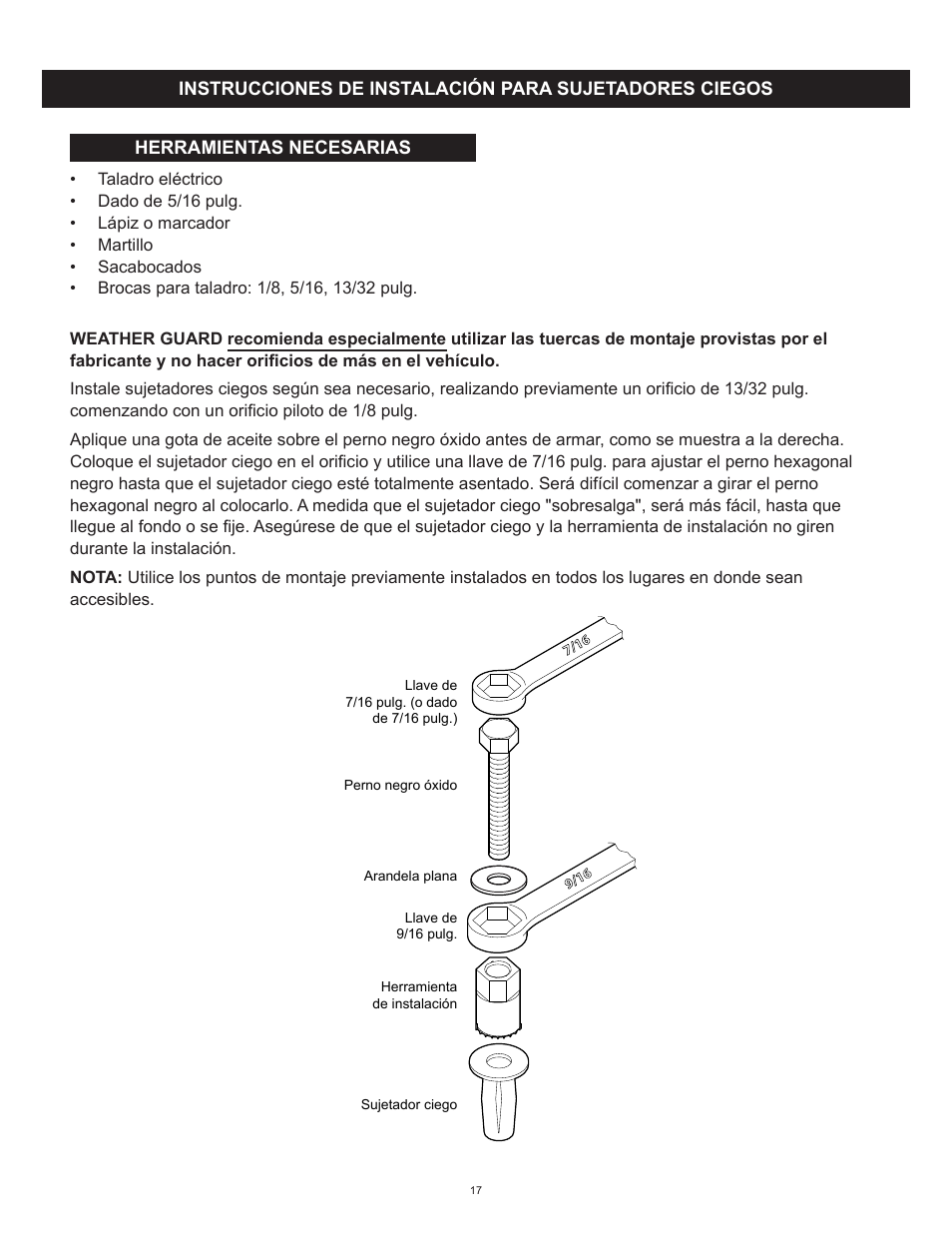 WEATHER GUARD Model 96201-3-01 Window Bulkhead, Mid/High-Roof, Nissan NV User Manual | Page 17 / 27