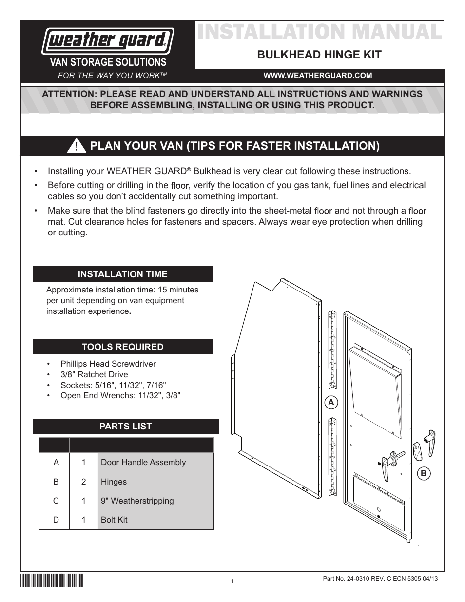 WEATHER GUARD Model 96901-3-01 Swing Door Conversion Kit User Manual | 3 pages