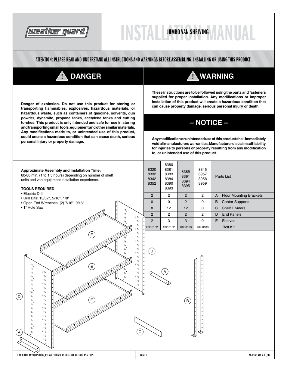 WEATHER GUARD Model 8395-3-01 Jumbo Shelf, 59-1/2 in x 69-1/4 in x 24 in User Manual | 6 pages