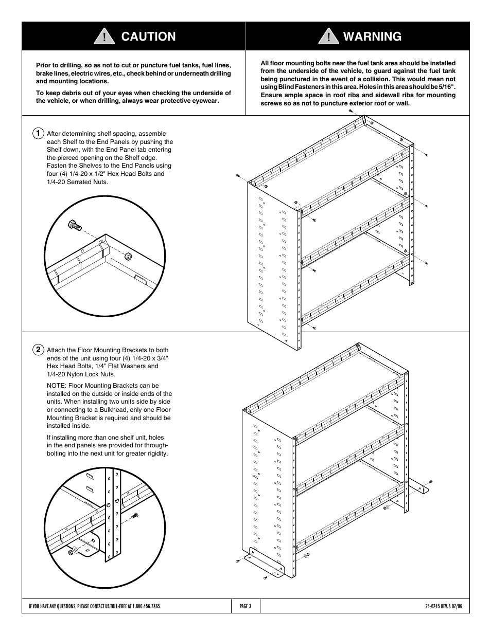 Caution warning | WEATHER GUARD Model 8395-3-01 Jumbo Shelf, 59-1/2 in x 69-1/4 in x 24 in User Manual | Page 3 / 6