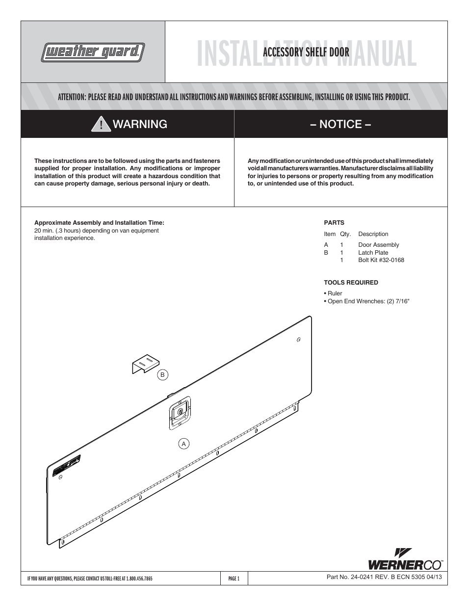 WEATHER GUARD Model 8503-3-01 Shelf Door, 15 in x 51 in User Manual | 3 pages