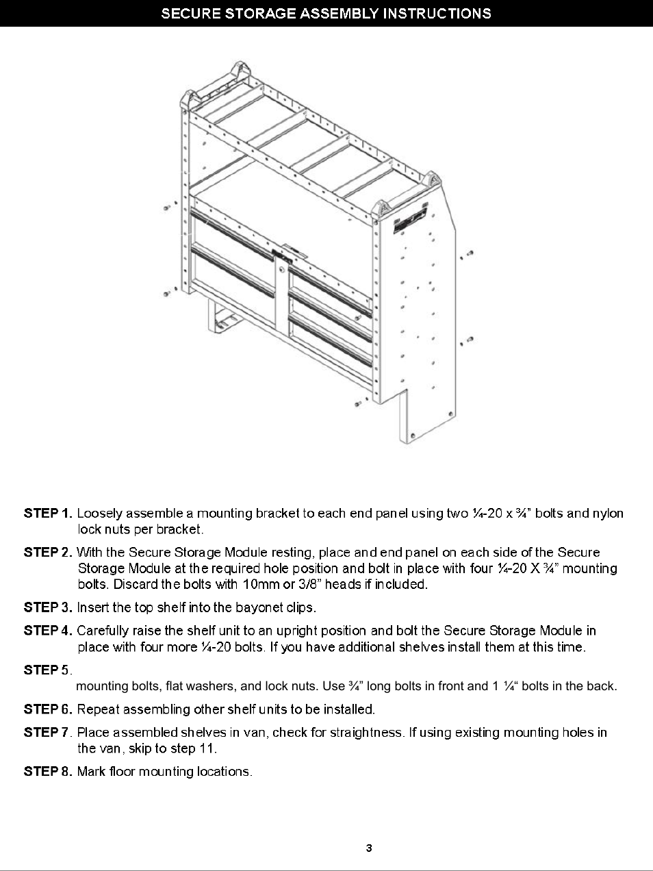 WEATHER GUARD Model 9395-3-02 Secure Storage Shelf Unit, 5 Drawer, 62 in x 42 in x 16 in User Manual | Page 3 / 8